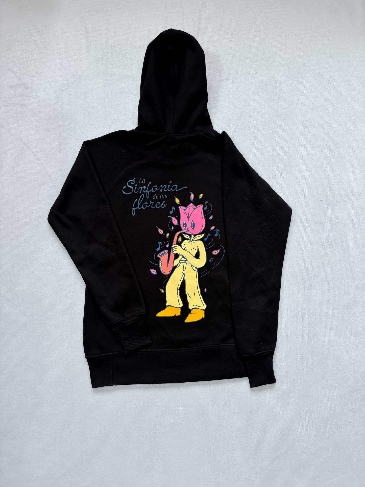 Hoodie negro tulipán saxofón